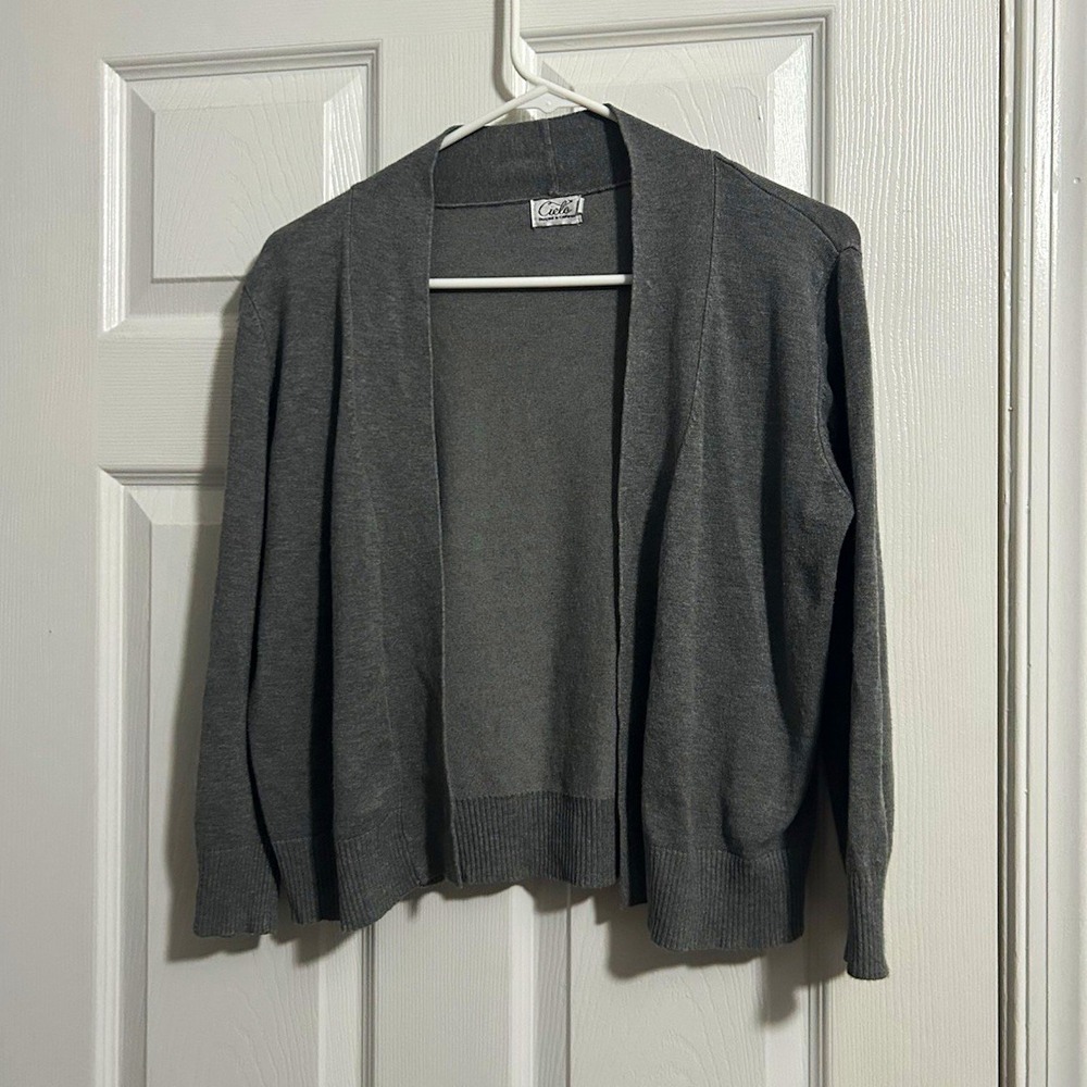 Cielo Gray Knit Lightweight Open Front V-Neck Cardigan Sweater Women's L